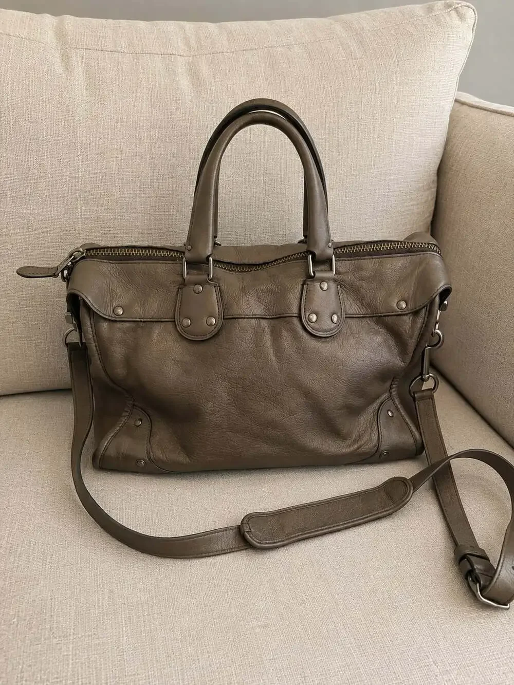 Coach Rhyder 33 Satchel in Metallic Leather with Turn-Lock Detail